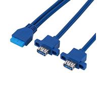ASHATA Adaptador de divisor USB 3.0 2 puertos, USB3.0 19PIN A 2AF Cable de montaje en panel de placa base frontal con orificio para tornillo, USB 3.0 19 pines a doble puerto Un cable hembra(0.5M)