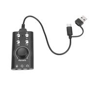 ASHATA Adaptador de USB a Conector de 3,5 Mm Tarjeta de Sonido Externa, con Control de Volumen y Cambiador de Voz, para PC, Portátil, Escritorio, Auriculares, Micrófono