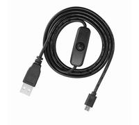 ASHATA Cable de Alimentación Micro USB con Interruptor de Encendido y Apagado para RaPi 3 2 B B+ A, Cable de Carga de 1 M con Llave para Reiniciar, No Es Necesario Tirar, Negro