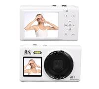 ASHATA Cámara Digital WiFi 5k 80mp, Pantalla Dual, Zoom de 18x, Cámara de Enfoque Automático con Flash para Viajar Vlogging Transmisión en Vivo (White)
