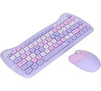 ASHATA Combo de Mouse de Teclado Inalámbrico 2.4G, Teclado Retro Ergonómico con Forma de Gato Lindo para Computadora PC Portátil, Tecnología de Baja Potencia, Proceso Esmerilado(Mezcla Púrpura)