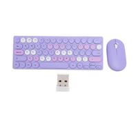 ASHATA Combo de Ratón y Teclado Inalámbrico de 2,4G, Suspensión Automática, Teclado y Ratón Inalámbricos de 1200DPI de 64 Teclas con Receptor USB para Ordenador, Portátil, PC, Plug (Violeta)