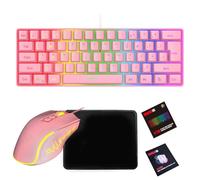 ASHATA Combo de Teclado para Juegos RGB y Mouse Retroiluminado, con Cable USB, Teclados de Computadora con Cable para Juegos con Alfombrilla para Mouse, Diseño Ergonómico, para PC, (Conjunto Rosa)