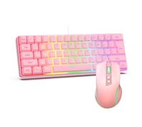ASHATA Combo de Teclado y Mouse para Juegos RGB, Juego de Mouse y Teclado con Alfombrilla para Mouse Diseño Ergonómico Retroiluminación Personalizable Interruptores Mecánicos Sensor (Conjunto Rosado)