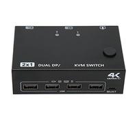 ASHATA Conmutador KVM Multimedia HD, 2 Computadoras Comparten Teclado y Monitor de Mouse, Compatible con 4K 60 Hz, Pantalla Dual, Plug and Play