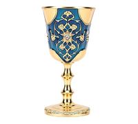ASHATA Copa Medieval Esmalte Azul Chapado en Oro Rhinestone Copa de Vino Vintage de Beber de Metal Hecha a Mano Retro para Centro de Mesa Decorativo de Fiesta de Boda