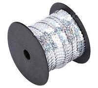 ASHATA Cuerda de Lentejuelas de 6mm de 100 Yardas, Accesorio Decorativo, Línea de Lentejuelas de Resina Plástica para Manualidades DIY, Costura, Decoración de Disfraces, Láser Plateado (100