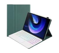 ASHATA Funda de Teclado para Tableta Mi Pad 6 6 Pro de 11 Pulgadas 2023, Cubierta de Soporte de PU con Teclado BT Inalámbrico Extraíble Magnético Soporte de Retroiluminación de 7 (Verde