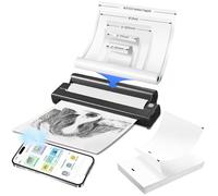 ASHATA Impresoras Portátiles Inalámbricas para Viajes, Impresora Térmica sin Tinta, Compatible con Papel Térmico de 8,5 X 11 Pulgadas, Letra de 2 a 8,5 Pulgadas de Ancho, 300 PPP, (Black)