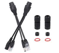ASHATA Inyector PoE de 2 piezas y kit divisor PoE, cable adaptador DC12V POE divisor de inyector impermeable no estándar, cable de red estándar Cat5/5e/6 de 10/100 Mbps(Negro)