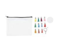 ASHATA Juego de Espacios en Blanco para Bolsas de Cosméticos de Sublimación DIY, Paquete de 10 Espacios en Blanco, Bolsa de Maquillaje de Lona de Transferencia Térmica con Llaveros Acrílicos, Borlas