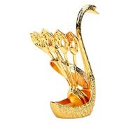 ASHATA Juego de Soporte para Cucharas de Postre con Base de Cisne, 6 uds., Cucharas de café para Cocina Rústica, Mesa de Fiesta, Decoración Elegante (GOLD)