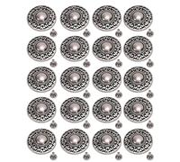 ASHATA Kit de 20 Piezas de Botón de Metal para Jeans, Tornillos de 24 Mm | Acabado en plata antigua, motivo de flor hueca, decoración de reparación de mezclilla, reemplazo de nociones de costura,