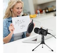 ASHATA Kit de Micrófono de Vídeo con Mini Trípode para Micrófono, Montaje Antichoque, Filtro Pop, Cable Adaptador de Parabrisas, Enchufe de 3,5mm