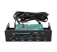 ASHATA lector de tarjetas internas, panel frontal multifunción de PC para salpicadero con tres puertos USB 3.0, un puerto USB 3.1, un puerto eSATA y 6 ranuras para tarjetas compatibles con M2, MSO, SD, MS, XD, 64G CF Card
