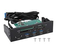 ASHATA Lector de Tarjetas Interno de 5.25 Pulgadas, Panel Frontal de Medios de Tablero multifunción para PC con 3 Puertos USB 3.0/1 Puerto USB 3.1/1 Puerto eSATA y 6 Ranuras para Tarjetas