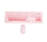 ASHATA Lindo Teclado y Ratón Inalámbricos, 104 Teclas Estilo Máquina de Escribir Teclado Inalámbrico de 2,4 GHz, Retro Redondo con 12 Teclas de Acceso Rápido Multimedia para PC (Pink)
