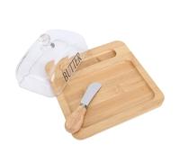 ASHATA Mantequera de Vidrio con Tapa, Tapa de Vidrio Transparente con Asa, Recipiente Sellado con Ranura Profunda, Incluye Cortador de Mantequilla de Acero Inoxidable, para Encimera (Color madera)