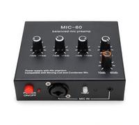 ASHATA Micrófono Dinámico de Condensador Preamplificador Fuente de Alimentación de 48 V XLR 3,5 Mm 6,35 Mm Entradas Salidas Carcasa Metálica Negra para SM7B 55SH Aleación de Aluminio Negro (Con