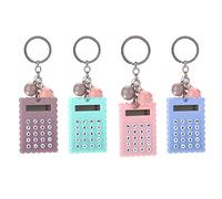 ASHATA Mini Calculadora Portátil,Diseño de Llavero de Metal con Botón de Silicona y Pantalla de 8 bits,Color Caramelo Estilo Creativo para Regalos(Azul)