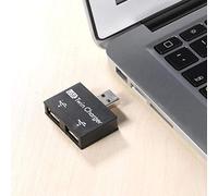 ASHATA Mini Concentrador USB Cargador de 2 Puertos Unidades Flash USB de PC, Adaptador Doble Blanco y Negro Portátil para Teléfono Móvil, Computadora, ABS de 4 * 4 * 1 Cm (Black)