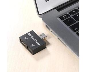 ASHATA Mini Concentrador USB Cargador de 2 Puertos Unidades Flash USB de PC, Adaptador Doble Blanco y Negro Portátil para Teléfono Móvil, Computadora, ABS de 4 * 4 * 1 Cm (Black)