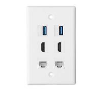 ASHATA Placa de Pared Keystone de 6 Puertos, Placa de Pared de 6 Puertos con Interfaz Multimedia HD, Ethernet Cat6, USB3.0 para Computadora con Proyector HDTV