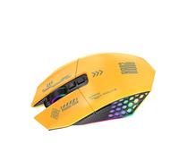 ASHATA Rateo RGB Ratón, Wireless Wired/BT/2.4G 2.4G 3 Modos Conectividad con 12000 dpi 1000Hz Tasa de Votación Inmersiva Luces RGB Diseño Ergonómico para Computadora (Yellow)