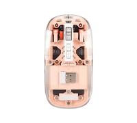 ASHATA RatónInalámbrico Transparente, Clic Silencioso, Luces de Respiración Coloridas, 4 dpi Ajustables, Modo Dual BT5.1 2.4G, Tamaño Compacto (Pink)