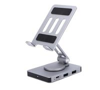 ASHATA Soporte Ajustable para Tableta con Concentrador USBC 8 en 1, Soporte para Tableta de Aluminio con Estación de Acoplamiento, Giratorio, con 4K 60 Hz HDMI RJ45 Gigabit Ethernet