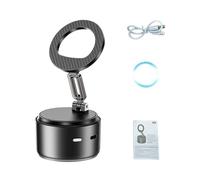 ASHATA Soporte Magnético para Teléfono de Coche con Ventosa Al Vacío, Soporte Plegable para Teléfono con Rotación de 360 Grados y Altavoz Inalámbrico BT para el Hogar y Al Aire Libre (Black)