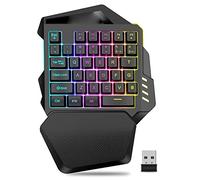 ASHATA Teclado para Juegos con una Sola Mano, Mini RGB Retroiluminado Colorido 2.4G Teclado Inalámbrico para Juegos para PC Gamer, con Reposamuñecas Desmontable, 35 Teclas