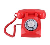 ASHATA Teléfono Vintage, Teléfono con Diseño Retro Antiguo, Teléfono con Cable, Teléfono Fijo de la Moda, Teléfono Fijo, Teléfono de Escritorio Retro Rotary Dial (Rojo)