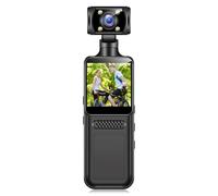 ASHATA Videocámara de Video 4K, Cámara de Acción de Mano, Lente Giratoria de 180 Grados Ultra Wide 135 ° Ángulo de Visualización, Control de Aplicaciones, Luz LED, para Vlogs de