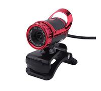 ASHATA Webcam de Computadora,HD Cámara Internet Video Portátil,Cámara Web USB con Micrófono para PC de Escritorio y Laptop,Lente óptica,Lzquierda y Derecha 360°,Arriba y Abajo 30° Giratorios(Rojo)