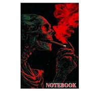 Ashborn Skeleton-Notebook.This notebook features a striking monochrome illustration of a smoking skeleton, rendered in a bold, woodcut-inspired style