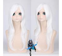 Ashe LoL 60cm Anime Game Long Curly Wavy Cosplay pelucas para mujeres pelo falso femenino para fiesta de disfraces blanco