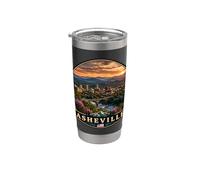 Asheville City Skyline Amanecer Naturaleza Vista Vaso térmico de acero inoxidable de doble pared