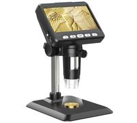 Ashfly Microscopio Digital, 4,3'' IPS Microscopio para Niños con 8 Leds Ajustables, MicroscopioProfesional 1080P con 50-500x Zoom de Aumento, Compatible con PC Windows MacOS