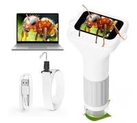 Ashfly Microscopio para Niños con Pantalla IPS de 2.0'', Microscopio Digital 200x, 8 Luces LED Ajustables y MicroscopioPortátil Recargable Que Puede Tomar Fotos y Grabar Videos, Blanco