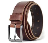 Ashford Ridge Cinturón para pantalones de cuero auténtico de 34 mm para hombre - Marrón Antiguo 110cm