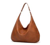 Ashioup Hobo - Bolso de hombro para mujer, de piel sintética suave, con cremallera, Amarillo Marrón, Talla única