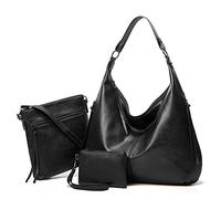 Ashioup Hobo - Bolso de hombro para mujer, de piel sintética suave, con cremallera, Traje negro de tres piezas, Talla única