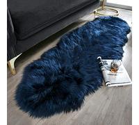 Ashler - Alfombra de Piel sintética, Color Azul Oscuro, Alfombra de Piel de Oveja esponjosa, Ultra Suave, de 2 x 6 pies, Lavable a máquina, alfombras de guardería para Cama, Sala de Estar, habitación