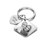 Ashleymade Llavero Personalizado Calendario Llavero Fecha y Foto Grabado para Hombres Mujeres Regalo para Cumpleaños Boda Día del Padre (plata llavero)