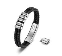 Ashleymade Pulsera de Cuero para Hombre Personalizada con Nombre Pulsera Grabada de PU y Acero Inoxidable para Papá Esposo Regalo Día del Padre Cumpleaños Navidad (Plata-5 nombre)