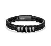 Ashleymade Pulsera de Cuero para Hombre Personalizada con Nombre Pulsera Grabada de PU y Acero Inoxidable para Papá Esposo Regalo Día del Padre Cumpleaños Navidad (5 nombre)