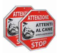 Ashoaza Cuidado con el perro cartel aluminio, 2 propiedades privadas carteles, atención al perro, letreros de metal cepillado, área de videovigilancia, señal de prohibición de acceso (20 x 20 cm)