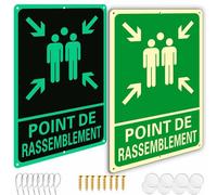 Ashoaza - Panel de punto de reunión exterior de aluminio e interior, adhesivo para punto de reunión fluorescente (cm 20 x 30) (panel fotoluminiscente de salida de emergencia)