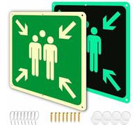 Ashoaza Señal luminiscente emergencia PUNTO DE REUNION en metal aluminio 30x30cm, Señal de evacuación punto de asistencia de emergencia, (paquete de 2, Punto de Encuentro)